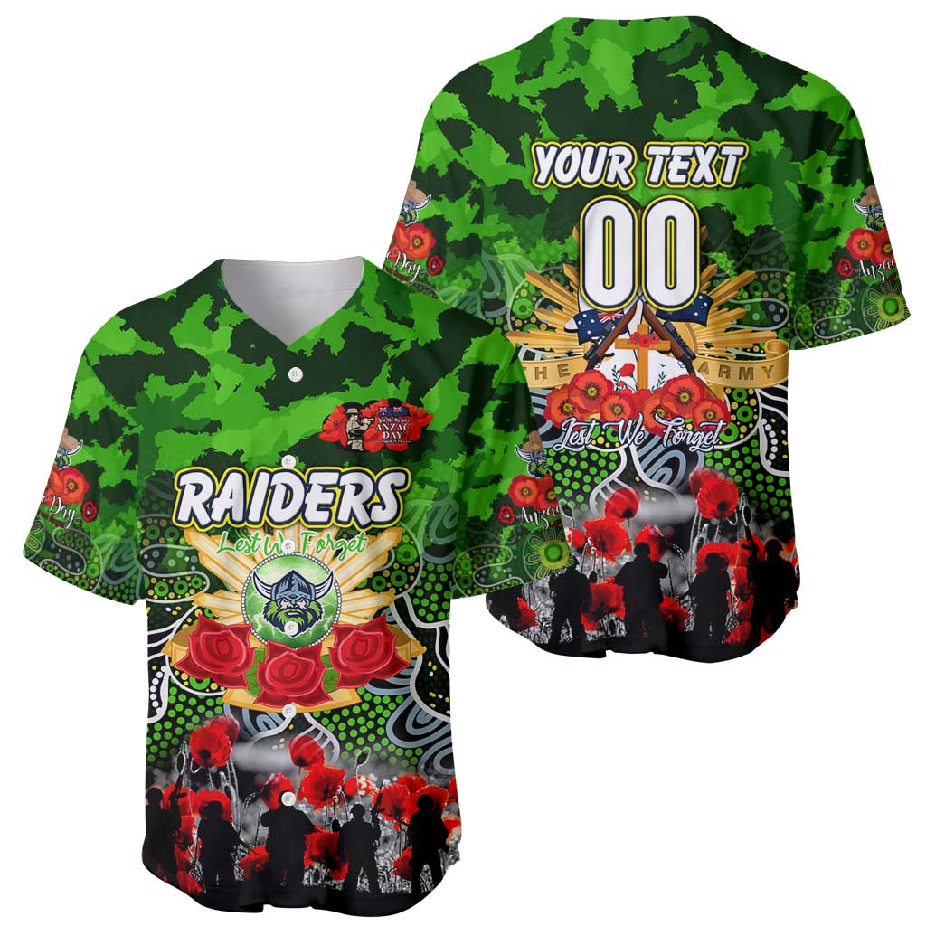 Personalized Raiders ANZAC Day Baseball Jersey Australian Army - Lest We Forget