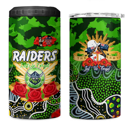 Personalized Raiders ANZAC Day 4 in 1 Can Cooler Tumbler Australian Army - Lest We Forget