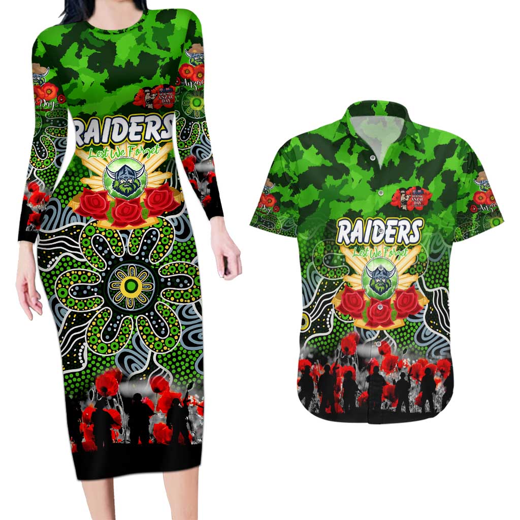 Personalized Raiders ANZAC Day Couples Matching Long Sleeve Bodycon Dress and Hawaiian Shirt Australian Army - Lest We Forget