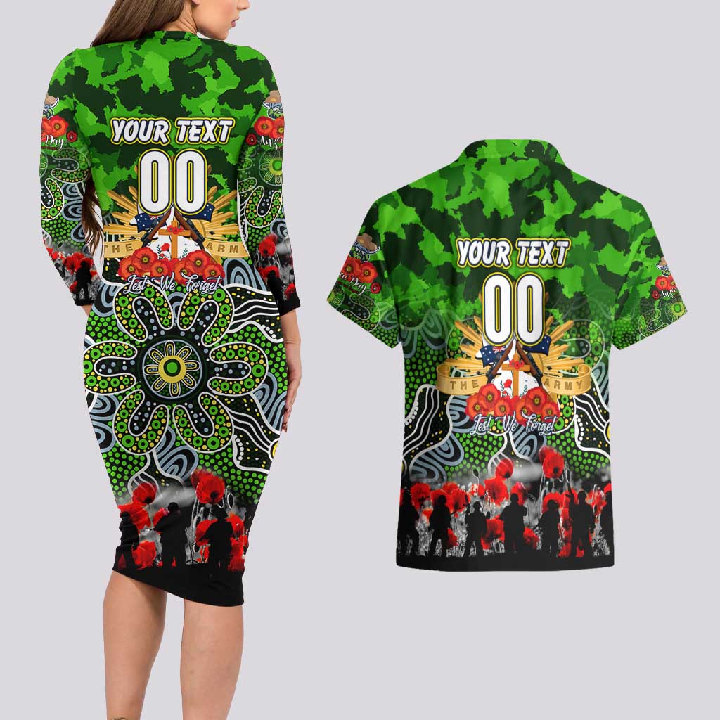 Personalized Raiders ANZAC Day Couples Matching Long Sleeve Bodycon Dress and Hawaiian Shirt Australian Army - Lest We Forget