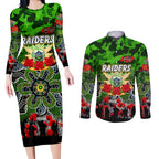 Personalized Raiders ANZAC Day Couples Matching Long Sleeve Bodycon Dress and Long Sleeve Button Shirt Australian Army - Lest We Forget