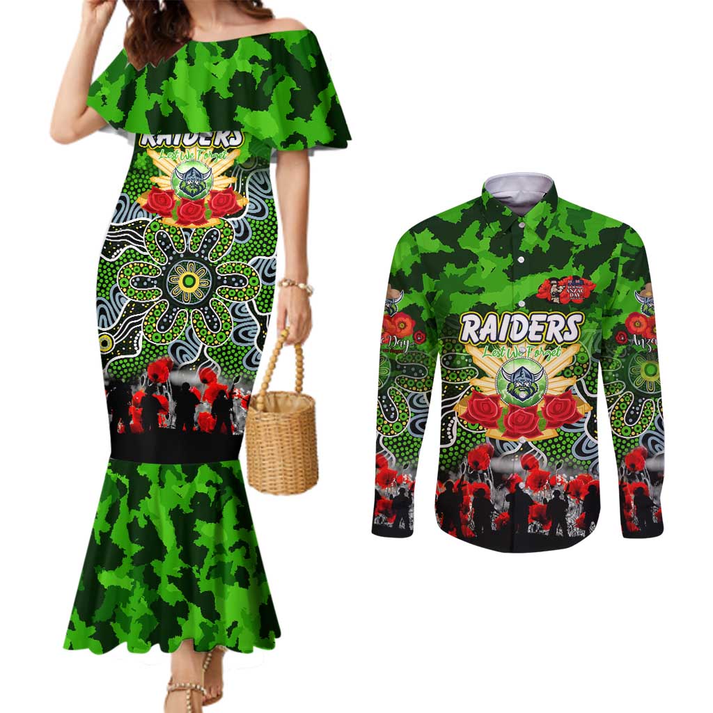 Personalized Raiders ANZAC Day Couples Matching Mermaid Dress and Long Sleeve Button Shirt Australian Army - Lest We Forget