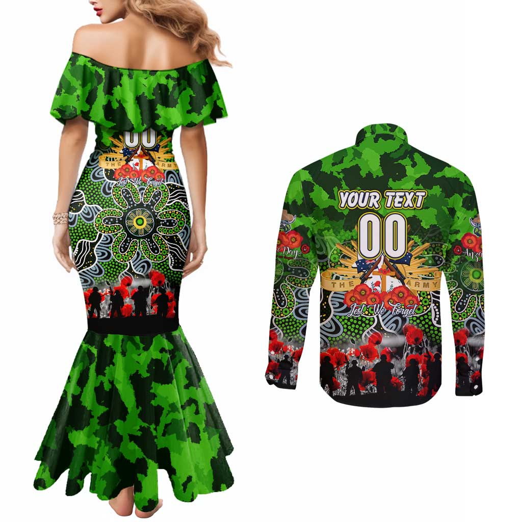 Personalized Raiders ANZAC Day Couples Matching Mermaid Dress and Long Sleeve Button Shirt Australian Army - Lest We Forget