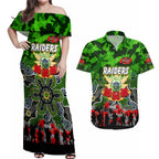 Personalized Raiders ANZAC Day Couples Matching Off Shoulder Maxi Dress and Hawaiian Shirt Australian Army - Lest We Forget