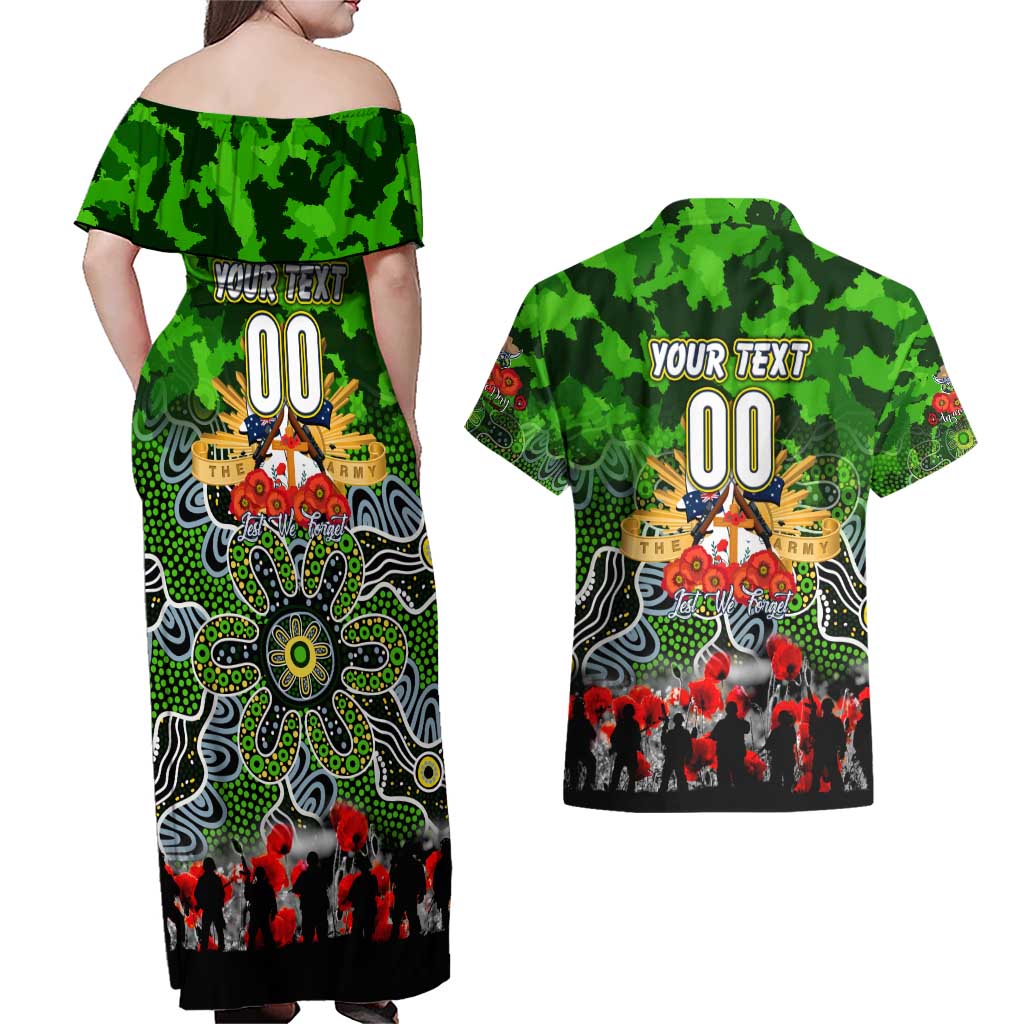Personalized Raiders ANZAC Day Couples Matching Off Shoulder Maxi Dress and Hawaiian Shirt Australian Army - Lest We Forget