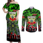 Personalized Raiders ANZAC Day Couples Matching Off Shoulder Maxi Dress and Long Sleeve Button Shirt Australian Army - Lest We Forget