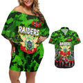 Personalized Raiders ANZAC Day Couples Matching Off Shoulder Short Dress and Hawaiian Shirt Australian Army - Lest We Forget