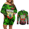 Personalized Raiders ANZAC Day Couples Matching Off Shoulder Short Dress and Long Sleeve Button Shirt Australian Army - Lest We Forget