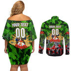Personalized Raiders ANZAC Day Couples Matching Off Shoulder Short Dress and Long Sleeve Button Shirt Australian Army - Lest We Forget