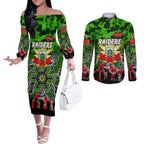 Personalized Raiders ANZAC Day Couples Matching Off The Shoulder Long Sleeve Dress and Long Sleeve Button Shirt Australian Army - Lest We Forget