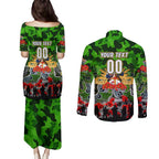 Personalized Raiders ANZAC Day Couples Matching Puletasi and Long Sleeve Button Shirt Australian Army - Lest We Forget