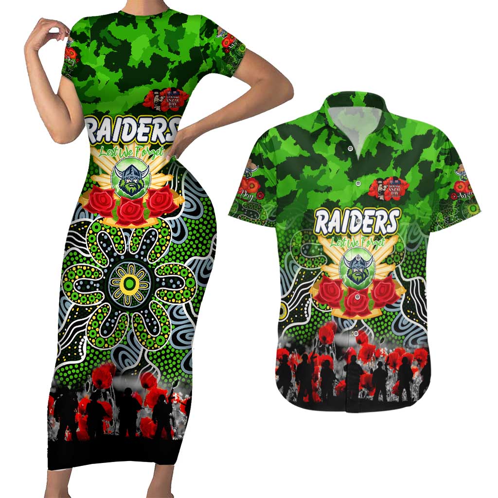 Personalized Raiders ANZAC Day Couples Matching Short Sleeve Bodycon Dress and Hawaiian Shirt Australian Army - Lest We Forget