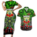 Personalized Raiders ANZAC Day Couples Matching Short Sleeve Bodycon Dress and Hawaiian Shirt Australian Army - Lest We Forget