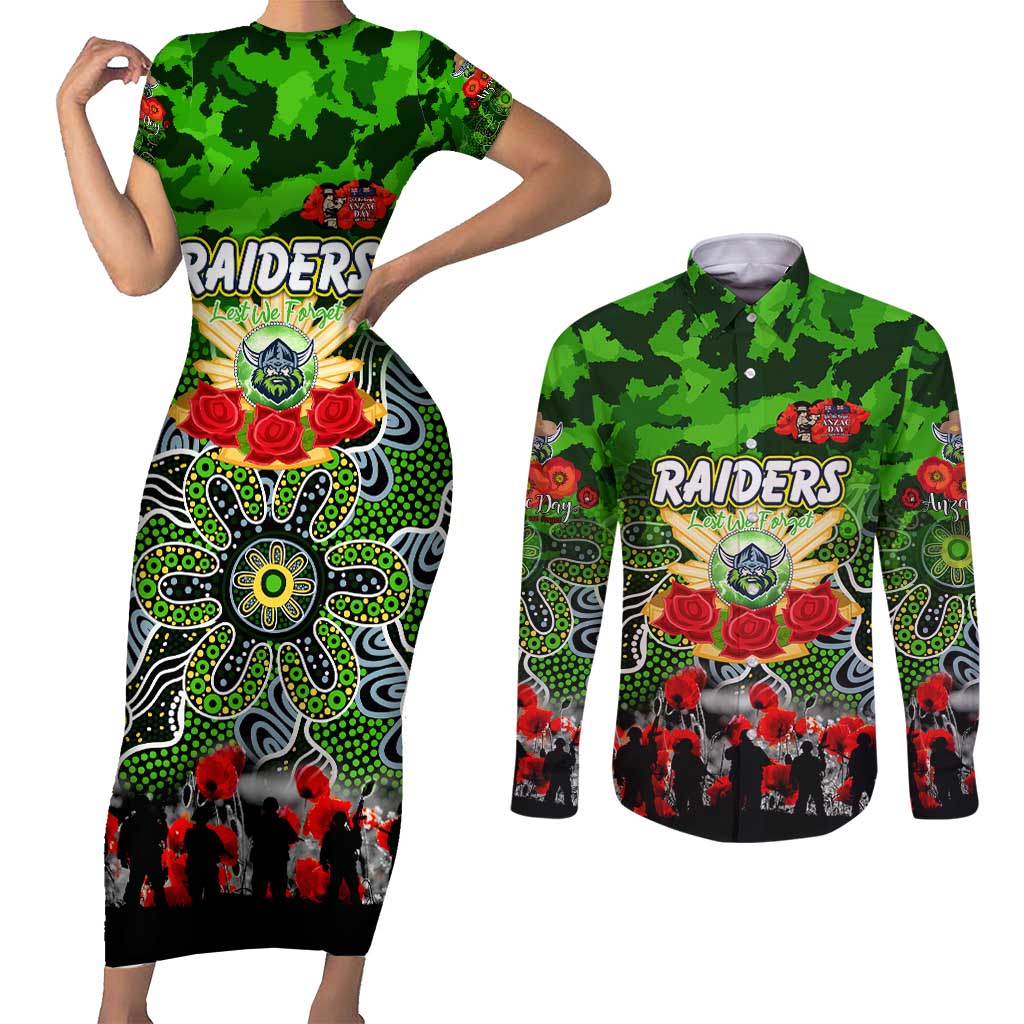 Personalized Raiders ANZAC Day Couples Matching Short Sleeve Bodycon Dress and Long Sleeve Button Shirt Australian Army - Lest We Forget