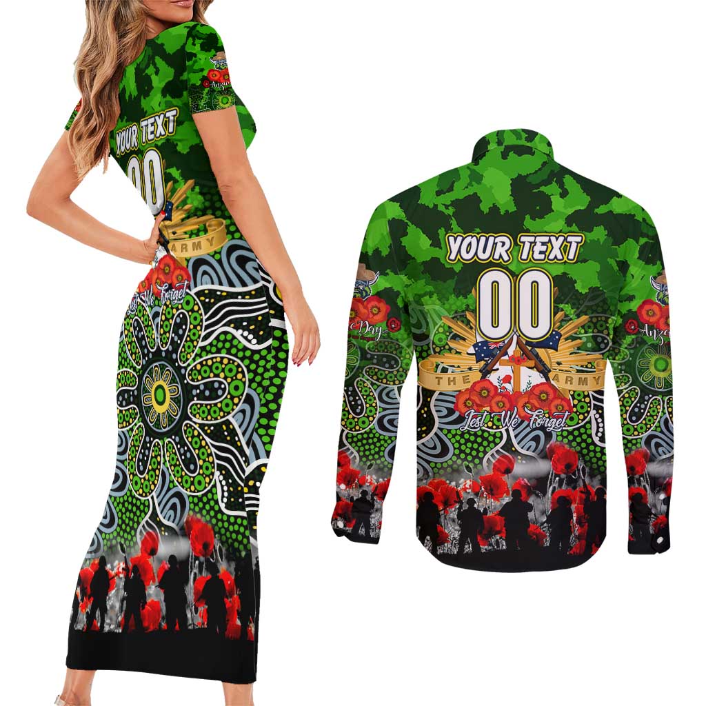 Personalized Raiders ANZAC Day Couples Matching Short Sleeve Bodycon Dress and Long Sleeve Button Shirt Australian Army - Lest We Forget