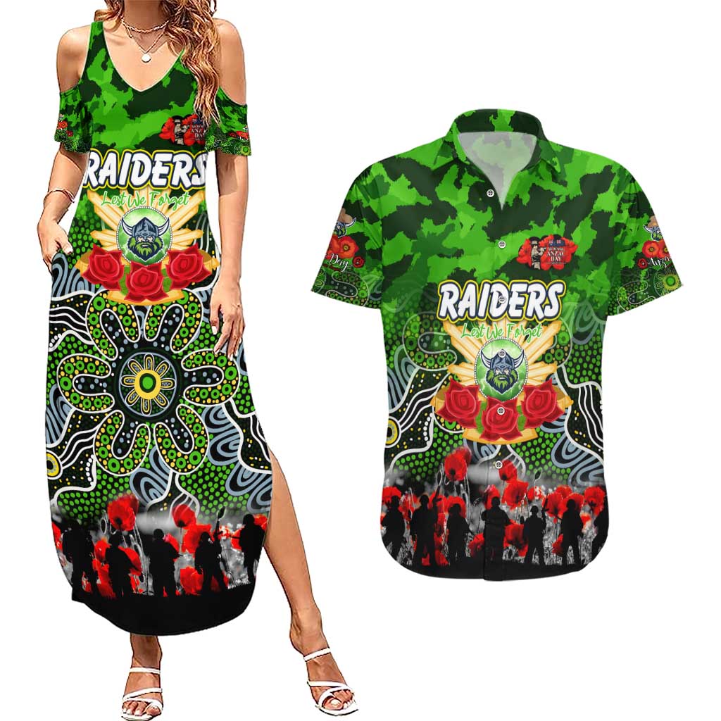 Personalized Raiders ANZAC Day Couples Matching Summer Maxi Dress and Hawaiian Shirt Australian Army - Lest We Forget