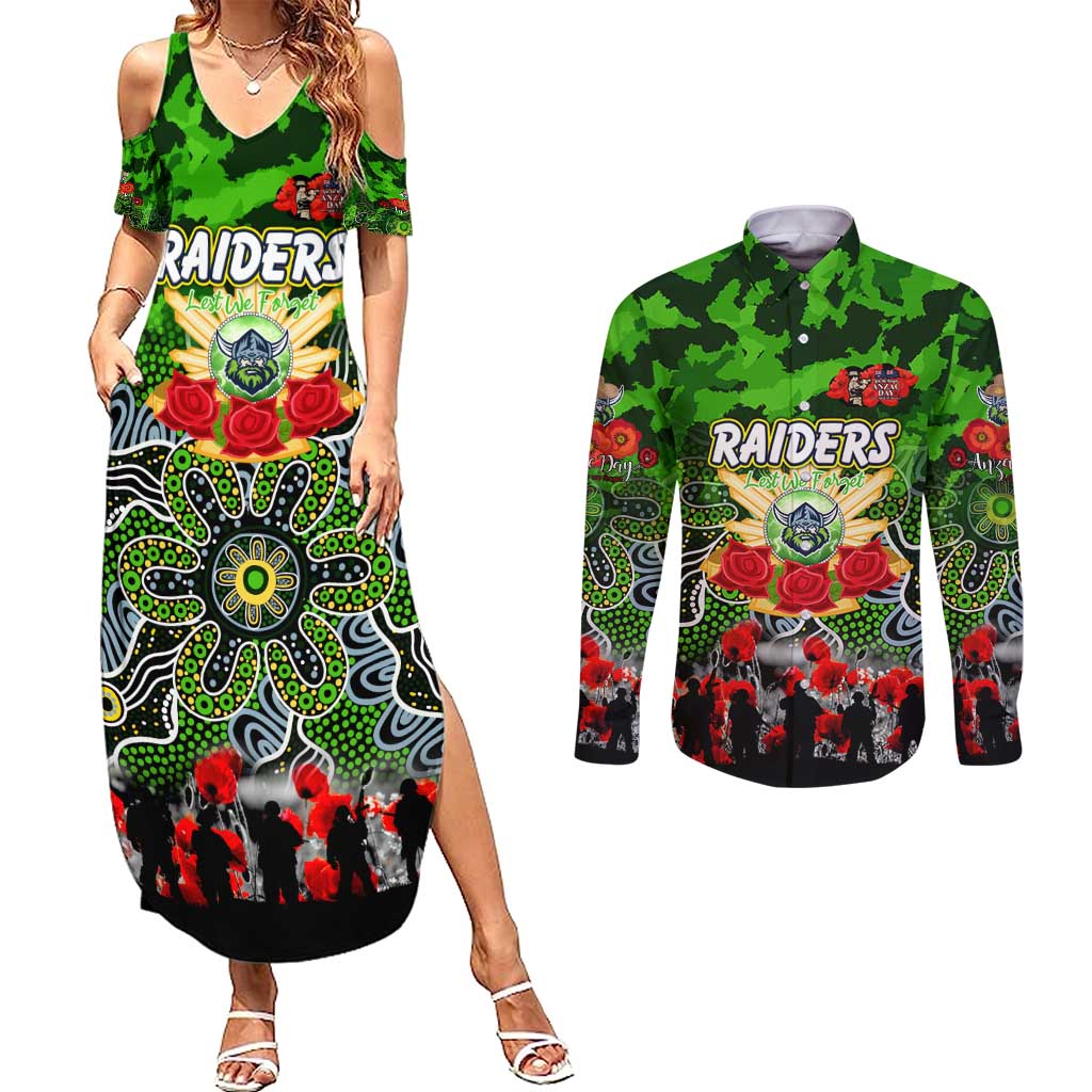 Personalized Raiders ANZAC Day Couples Matching Summer Maxi Dress and Long Sleeve Button Shirt Australian Army - Lest We Forget