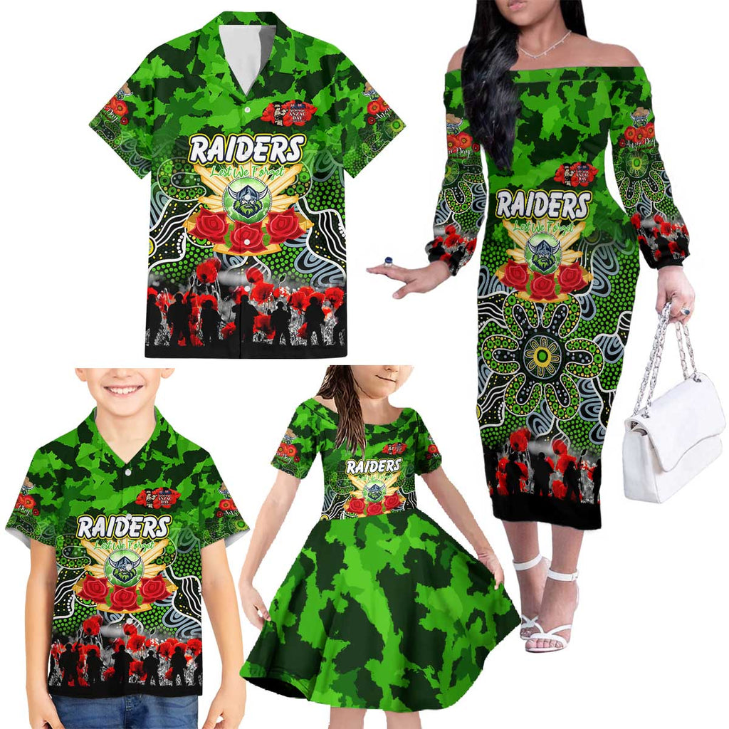 Personalized Raiders ANZAC Day Family Matching Off The Shoulder Long Sleeve Dress and Hawaiian Shirt Australian Army - Lest We Forget
