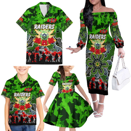 Personalized Raiders ANZAC Day Family Matching Off The Shoulder Long Sleeve Dress and Hawaiian Shirt Australian Army - Lest We Forget