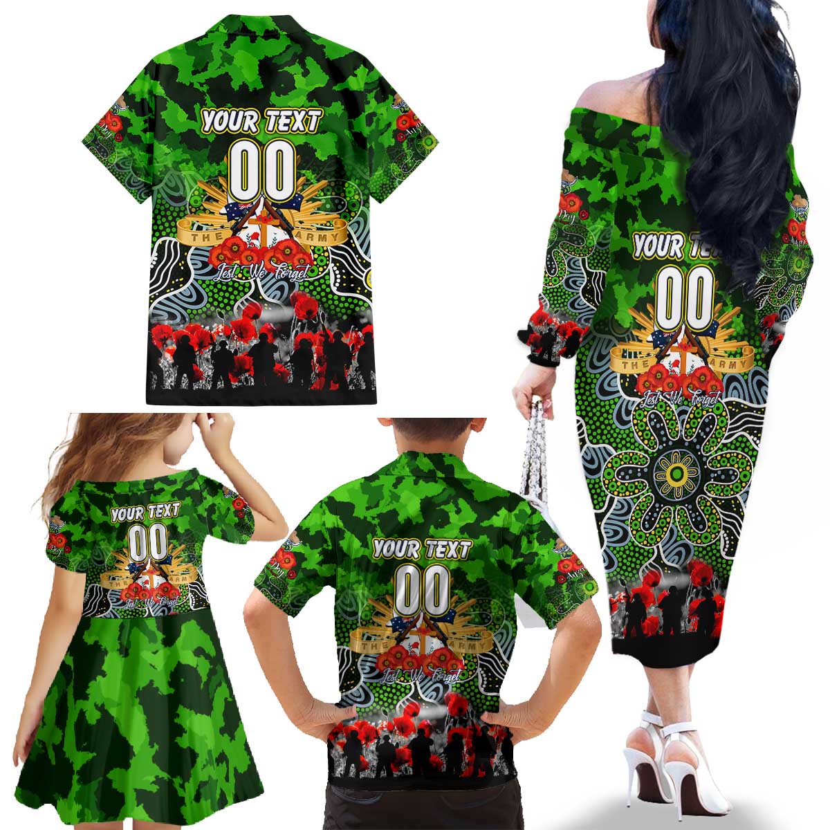 Personalized Raiders ANZAC Day Family Matching Off The Shoulder Long Sleeve Dress and Hawaiian Shirt Australian Army - Lest We Forget