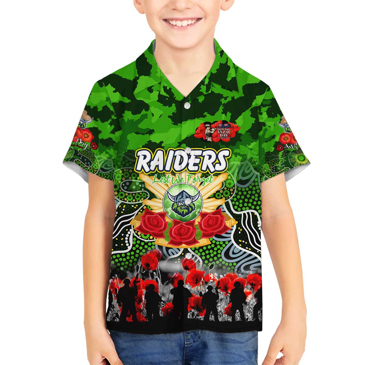 Personalized Raiders ANZAC Day Family Matching Off The Shoulder Long Sleeve Dress and Hawaiian Shirt Australian Army - Lest We Forget