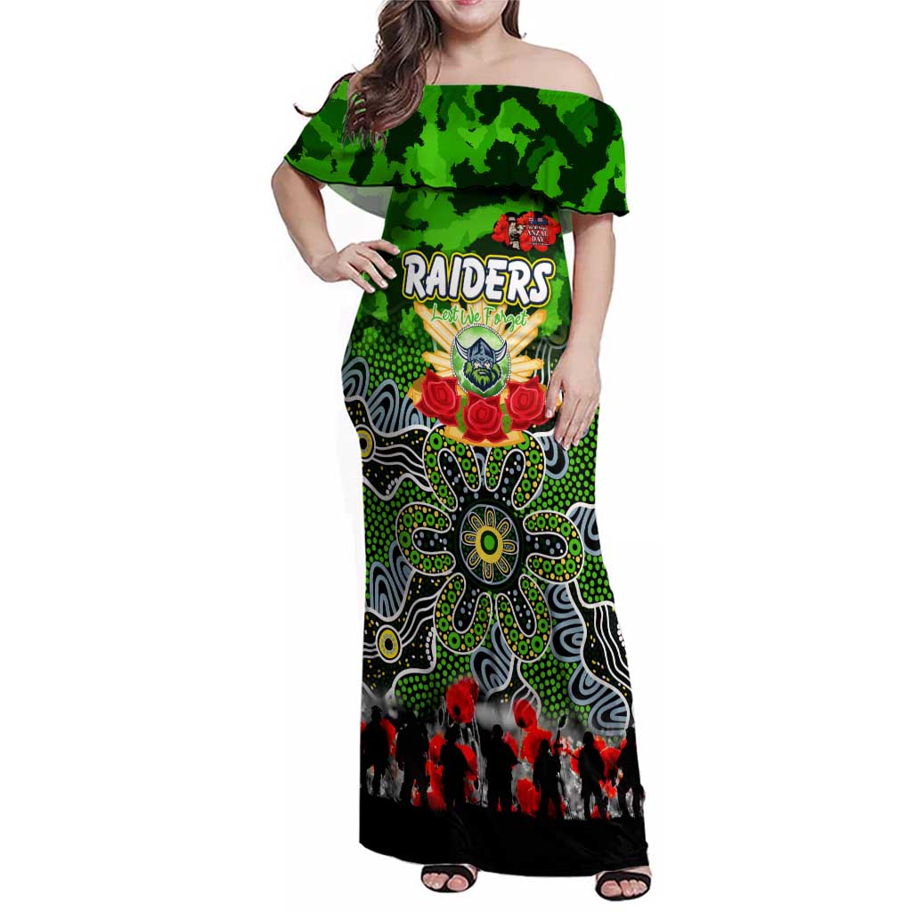 Personalized Raiders ANZAC Day Family Matching Off Shoulder Maxi Dress and Hawaiian Shirt Australian Army - Lest We Forget