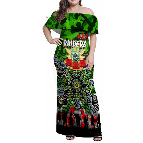 Personalized Raiders ANZAC Day Family Matching Off Shoulder Maxi Dress and Hawaiian Shirt Australian Army - Lest We Forget