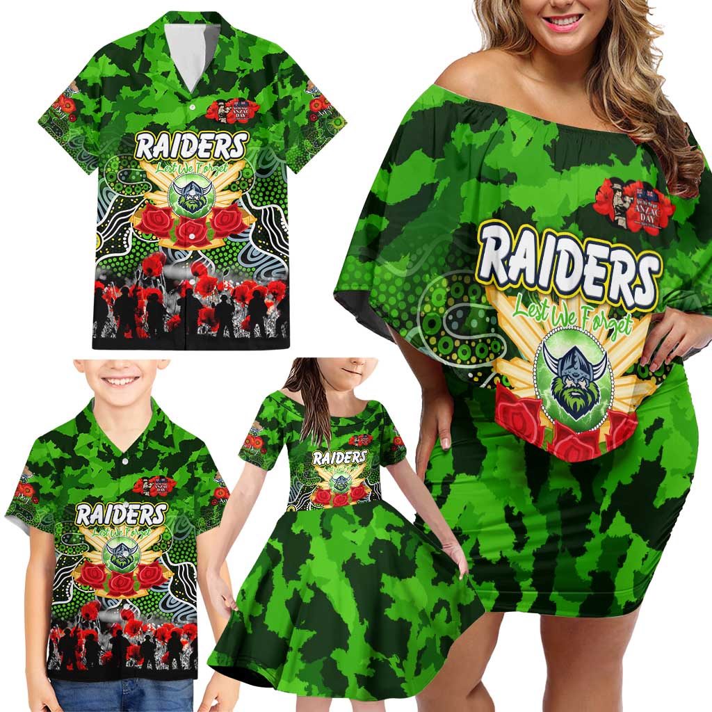 Personalized Raiders ANZAC Day Family Matching Off Shoulder Short Dress and Hawaiian Shirt Australian Army - Lest We Forget