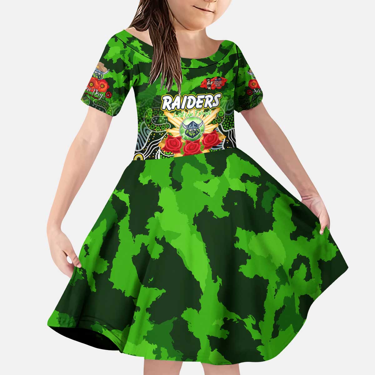 Personalized Raiders ANZAC Day Kid Short Sleeve Dress Australian Army - Lest We Forget