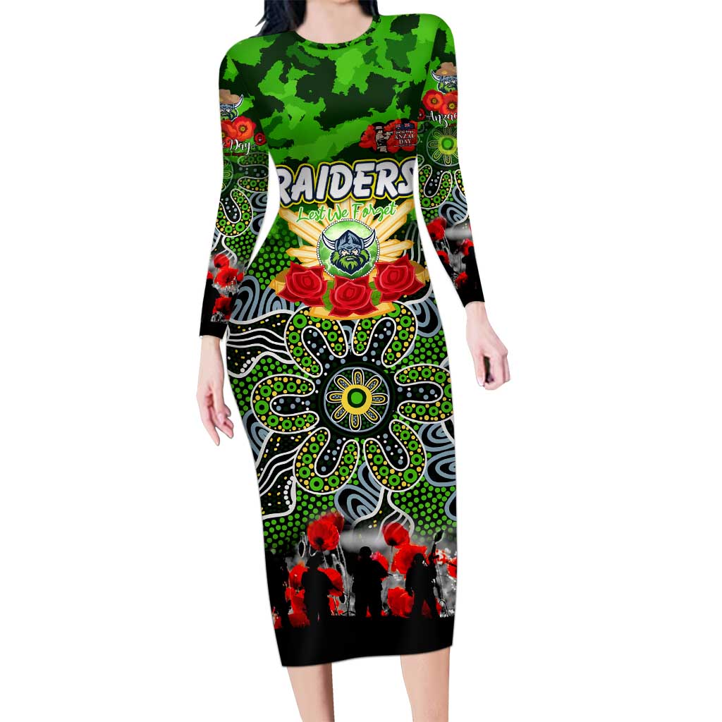 Personalized Raiders ANZAC Day Long Sleeve Bodycon Dress Australian Army - Lest We Forget