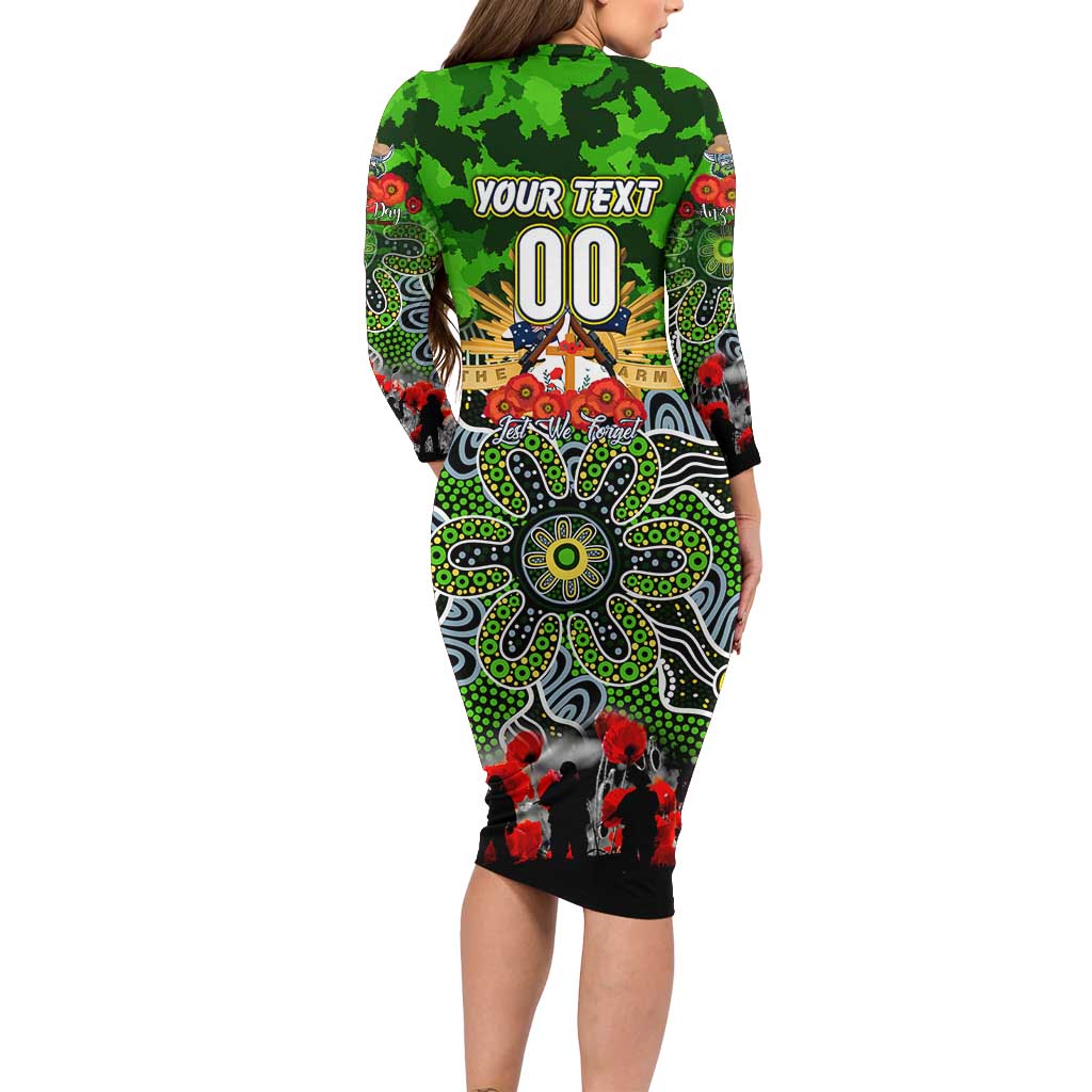 Personalized Raiders ANZAC Day Long Sleeve Bodycon Dress Australian Army - Lest We Forget