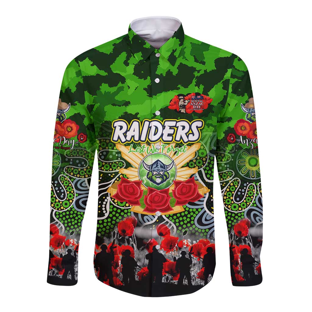 Personalized Raiders ANZAC Day Long Sleeve Button Shirt Australian Army - Lest We Forget