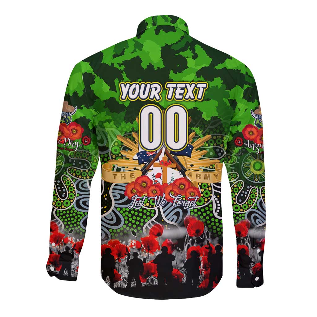 Personalized Raiders ANZAC Day Long Sleeve Button Shirt Australian Army - Lest We Forget