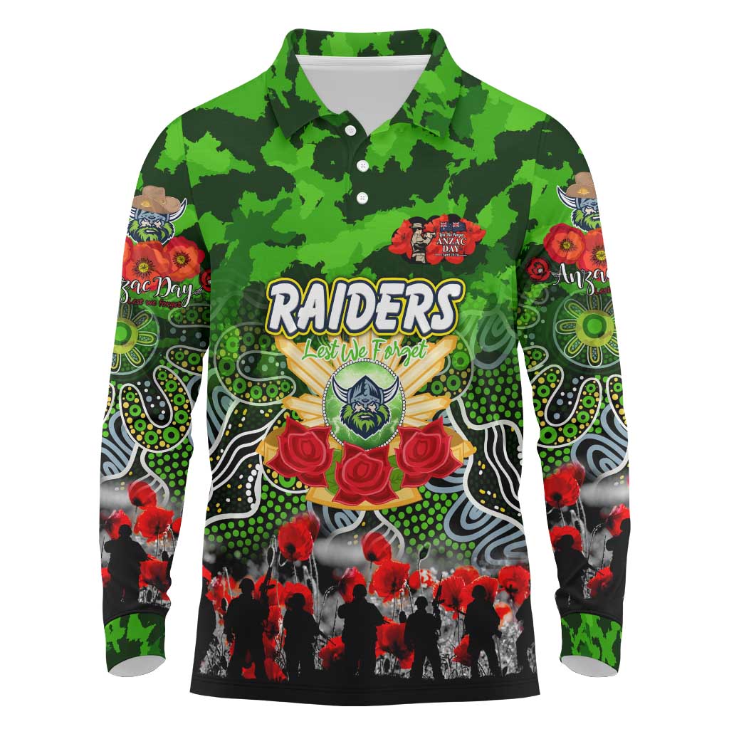 Personalized Raiders ANZAC Day Long Sleeve Polo Shirt Australian Army - Lest We Forget