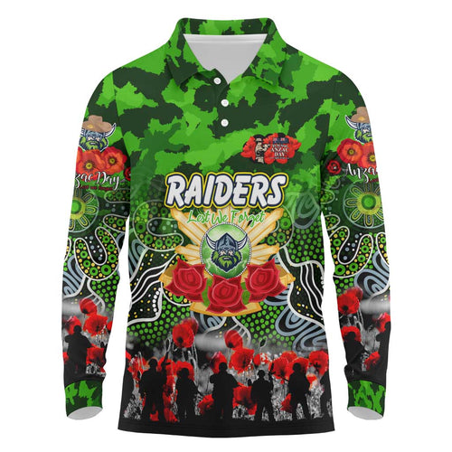 Personalized Raiders ANZAC Day Long Sleeve Polo Shirt Australian Army - Lest We Forget