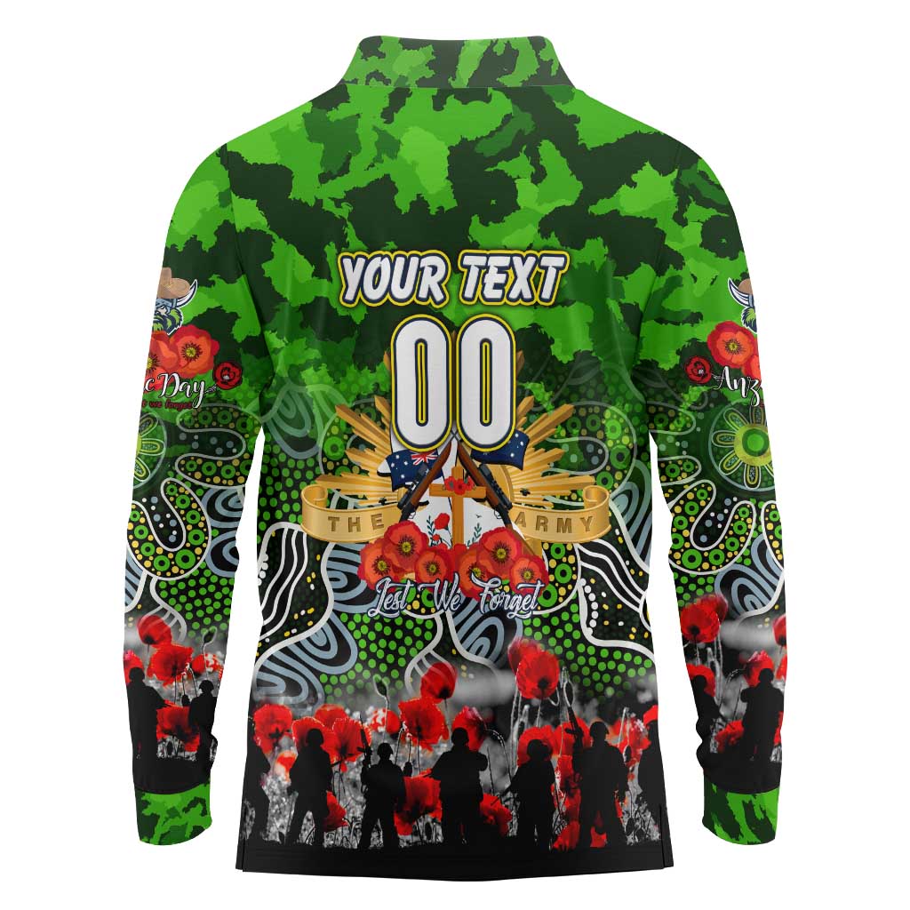 Personalized Raiders ANZAC Day Long Sleeve Polo Shirt Australian Army - Lest We Forget