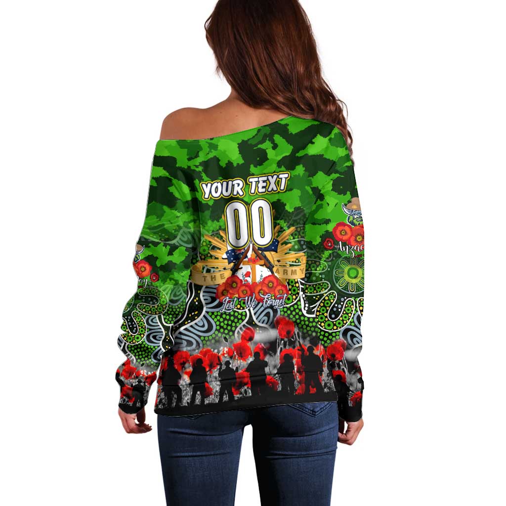 Personalized Raiders ANZAC Day Off Shoulder Sweater Australian Army - Lest We Forget