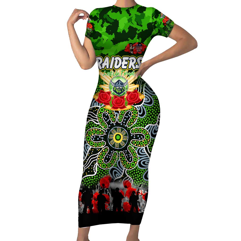 Personalized Raiders ANZAC Day Short Sleeve Bodycon Dress Australian Army - Lest We Forget