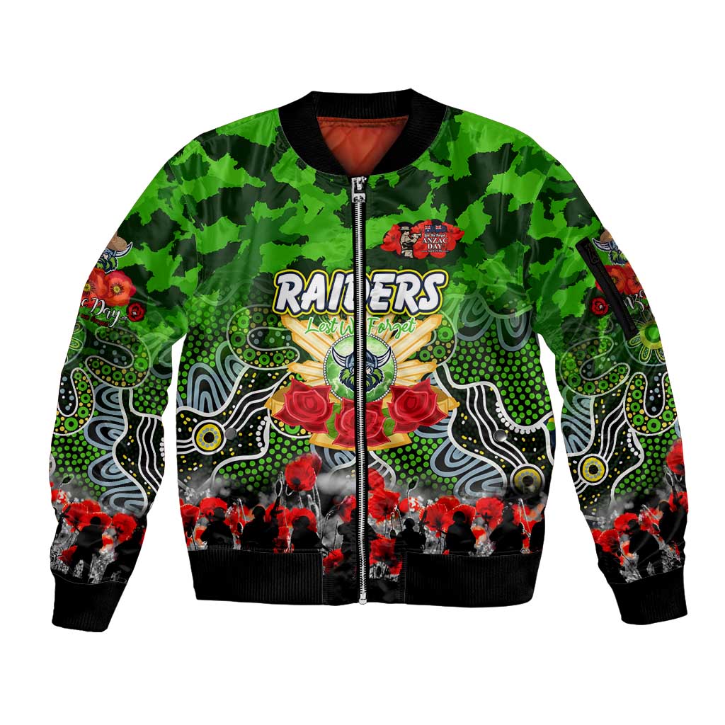 Personalized Raiders ANZAC Day Sleeve Zip Bomber Jacket Australian Army - Lest We Forget