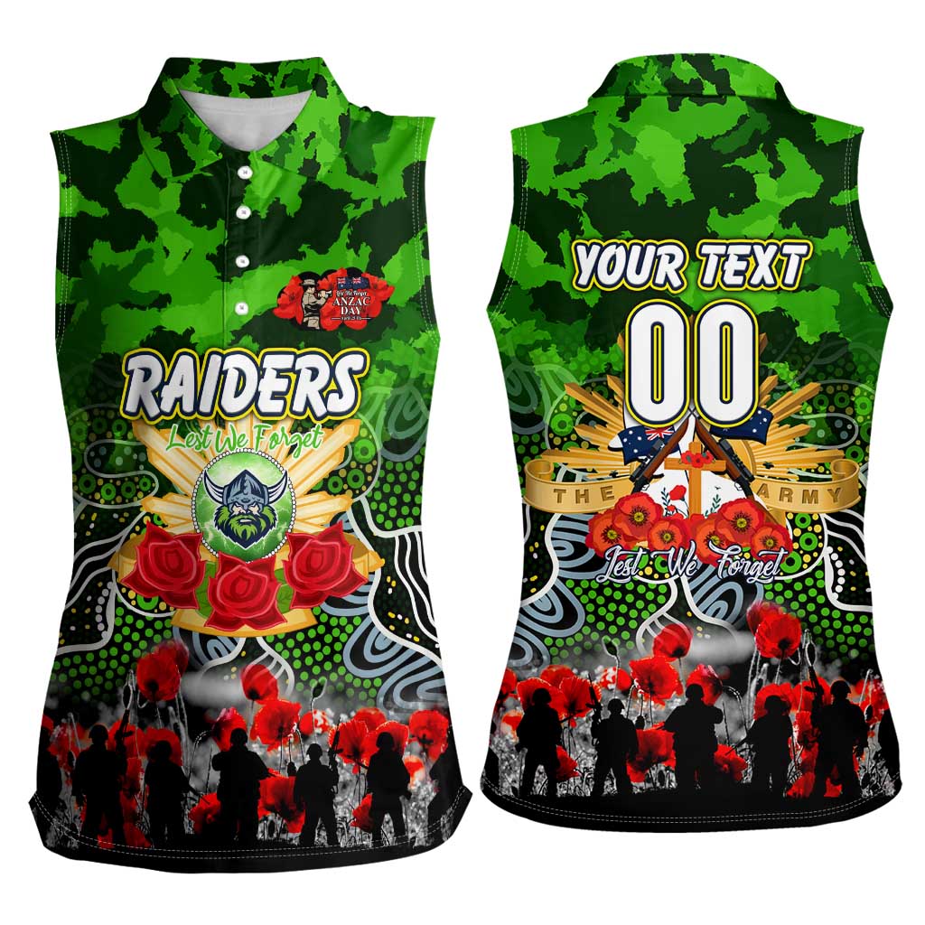 Personalized Raiders ANZAC Day Women Sleeveless Polo Shirt Australian Army - Lest We Forget