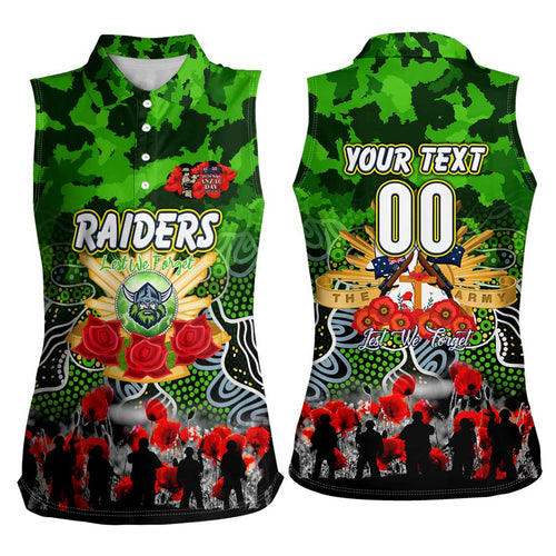 Personalized Raiders ANZAC Day Women Sleeveless Polo Shirt Australian Army - Lest We Forget