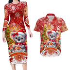 Koality Christmas Couples Matching Long Sleeve Bodycon Dress and Hawaiian Shirt Cute Aussie Koala Holiday - Aussie Hoodie