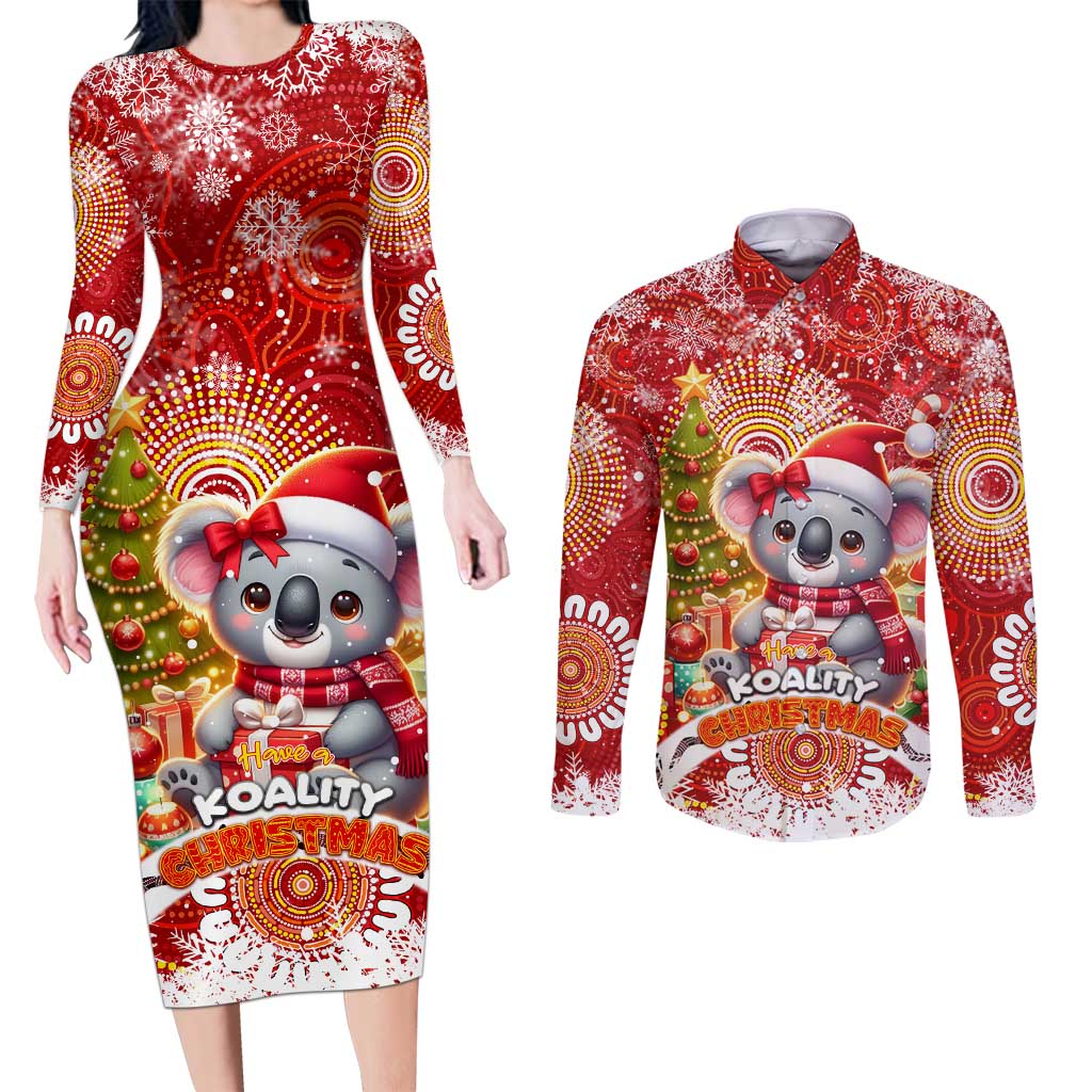 Koality Christmas Couples Matching Long Sleeve Bodycon Dress and Long Sleeve Button Shirt Cute Aussie Koala Holiday - Aussie Hoodie