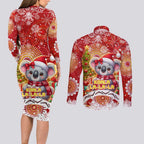 Koality Christmas Couples Matching Long Sleeve Bodycon Dress and Long Sleeve Button Shirt Cute Aussie Koala Holiday - Aussie Hoodie