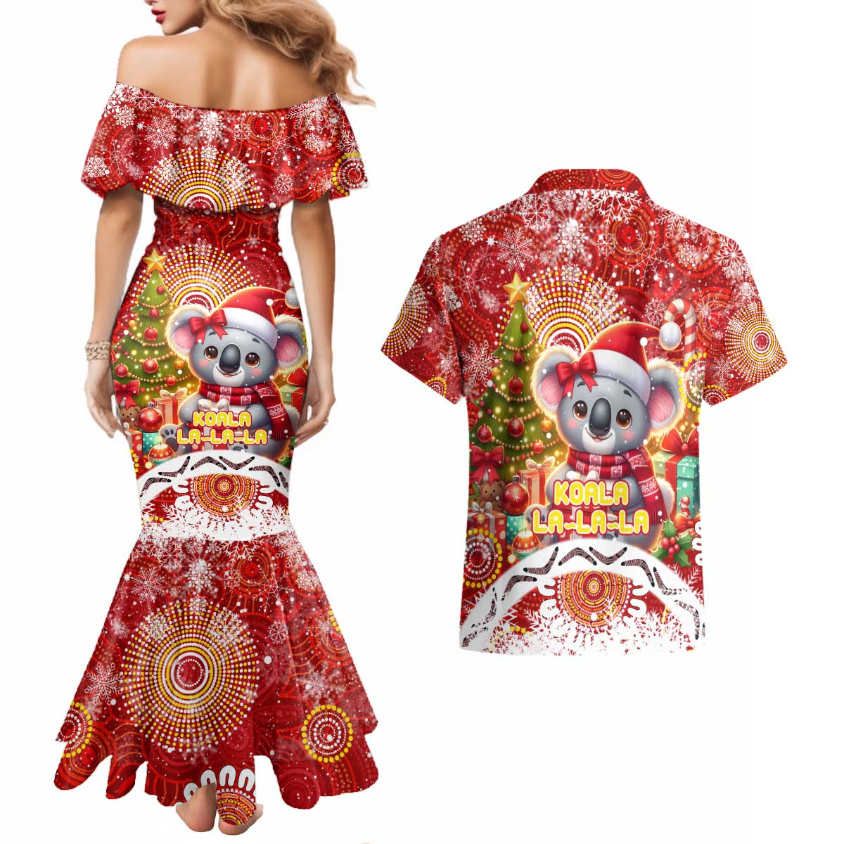 Koality Christmas Couples Matching Mermaid Dress and Hawaiian Shirt Cute Aussie Koala Holiday - Aussie Hoodie