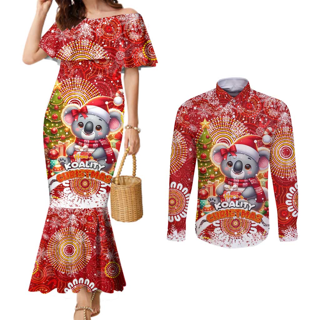 Koality Christmas Couples Matching Mermaid Dress and Long Sleeve Button Shirt Cute Aussie Koala Holiday - Aussie Hoodie