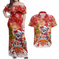 Koality Christmas Couples Matching Off Shoulder Maxi Dress and Hawaiian Shirt Cute Aussie Koala Holiday - Aussie Hoodie