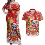 Koality Christmas Couples Matching Off Shoulder Maxi Dress and Hawaiian Shirt Cute Aussie Koala Holiday - Aussie Hoodie