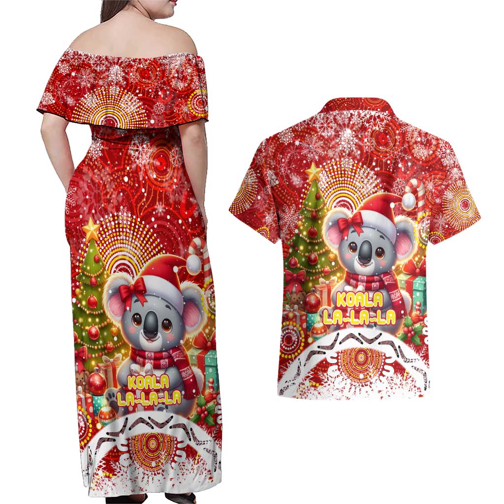 Koality Christmas Couples Matching Off Shoulder Maxi Dress and Hawaiian Shirt Cute Aussie Koala Holiday - Aussie Hoodie