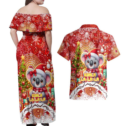 Koality Christmas Couples Matching Off Shoulder Maxi Dress and Hawaiian Shirt Cute Aussie Koala Holiday - Aussie Hoodie